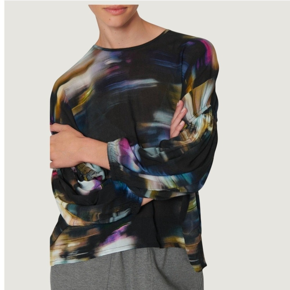Bitte Kai Rand Womens M Illuminated City Blouse Black Abstract Top
